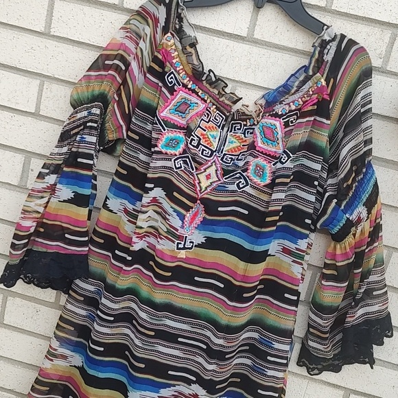 Boho Embroidered Off-Shoulder Top - Multicolor - Picture 6 of 10